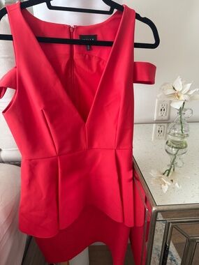 Milly Red V-Neck Peplum Dress